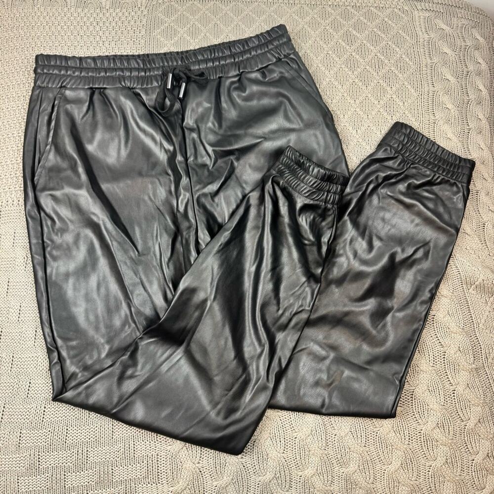 Studio Badgley Mischka Charcoal Faux Leather Jogger Pants ~ Medium